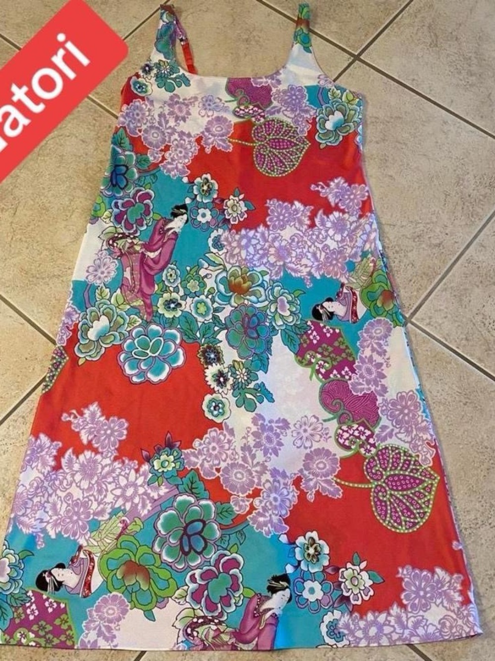 Natori Red Multi Floral & Geisha Swim Coverup Dress